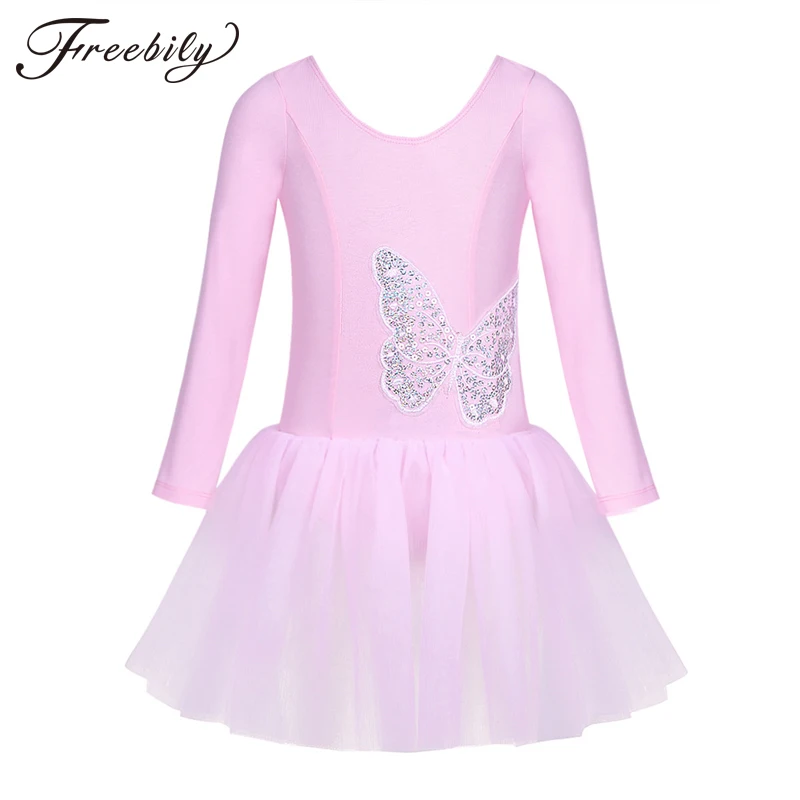 Kids Girls Cotton Tulle Long Sleeves Sequined Figure Ice Skating Dress Children Ballet Gymnastics Leotard Lyrical Dance Costumes |