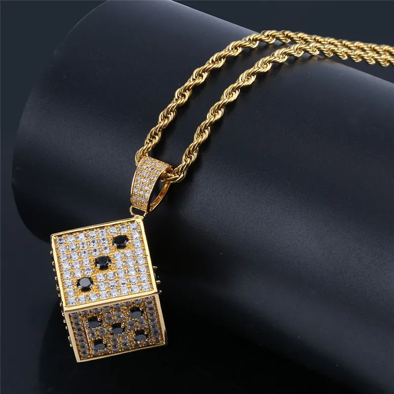 

Lucky Sonny 3D Dice Pendant Necklace Hip Hop Bling Full CZ Iced Pendants Game Square Pendant Accessory Male Bijoux Dropshipping