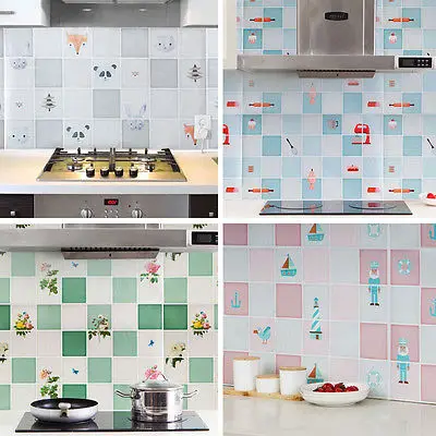 Фото Cartoon Kitchen Anti Oil Bonded Waterproof Wall Paper Sticker Cover Decor Stickers | Дом и сад