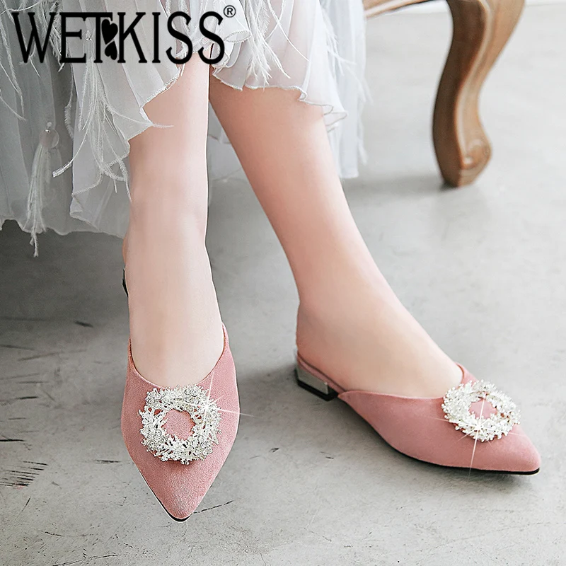 WETKISS Flock Low Heels Slippers Women Pointed Toe Footwear Crystal Buckle Slides Shoes Female Mules Shoes Woman Plus Size 48
WETKISS Flock Low Heels Slippers Women Pointed Toe Footwear Crystal Buckle Slides Shoes Female Mules Shoes Woman Plus Size 48