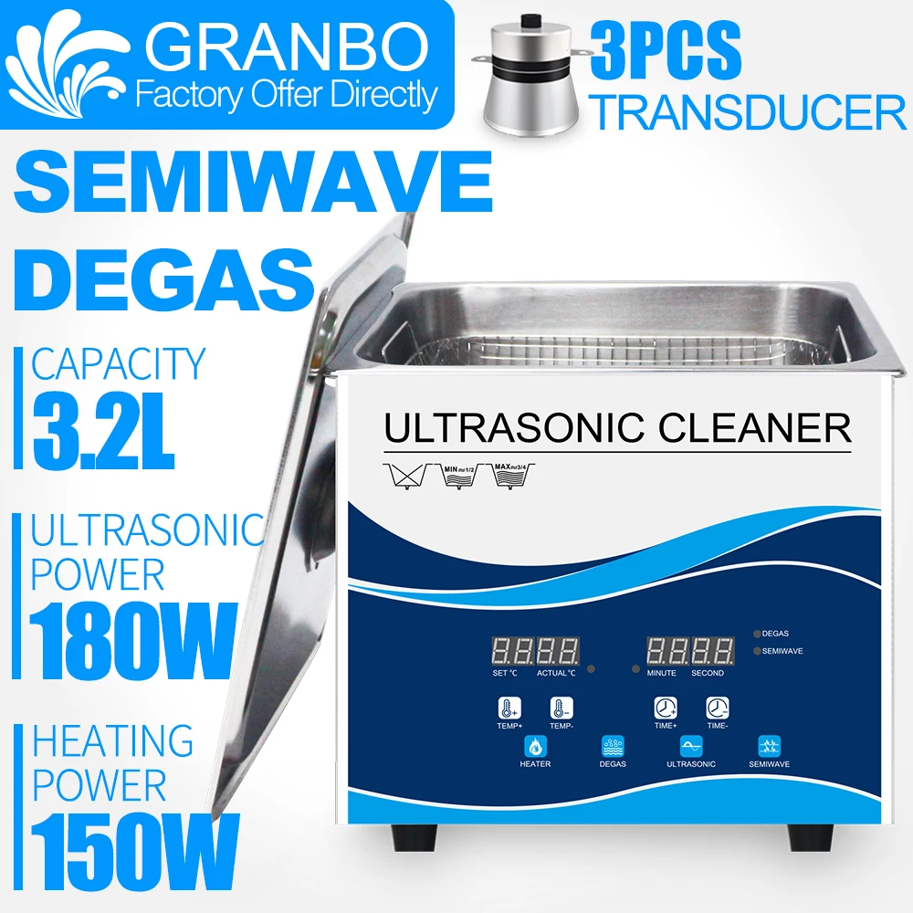 

Ultrasonic Dental Cleaner 3.2L Clinic Laboratory Washer 40Khz 180W 120W Piezoelectric Transducer Oil Stains Sterilizer