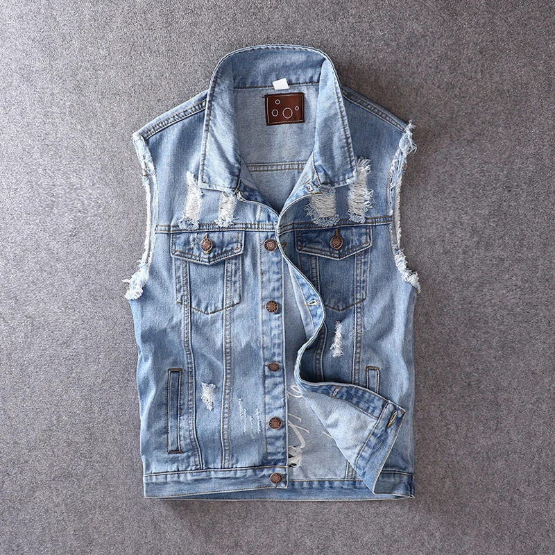 Fashion Streetwear Men Vest Blue Color Destroyed Ripped Denim Vest Homme Embroidery Designer Hip Hop Sleeveless Jackets Men
Fashion Streetwear Men Vest Blue Color Destroyed Ripped Denim Vest Homme Embroidery Designer Hip Hop Sleeveless Jackets Men