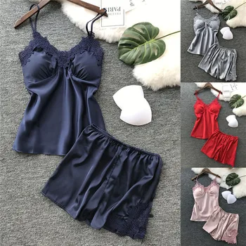 New Fashion Summer Women's Silk Satin Lace Pajama Sets Ladies Lingerie Sleepwears Sexy Nightwears Sleeveless Solid Underwear
New Fashion Summer Women's Silk Satin Lace Pajama Sets Ladies Lingerie Sleepwears Sexy Nightwears Sleeveless Solid Underwear
