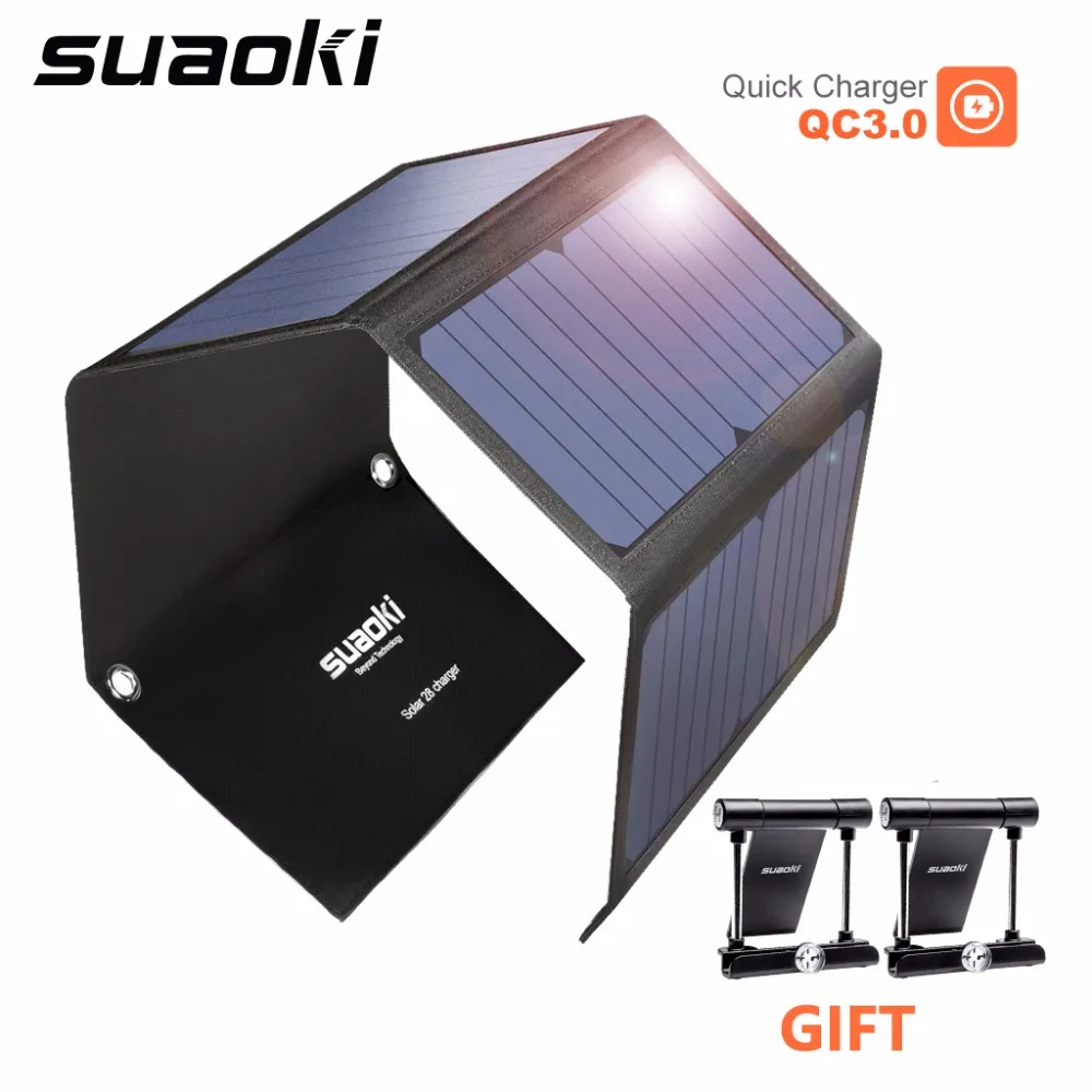 

SUAOKI 28W Portable Solar Cells Charger QC 3.0 Quick Charging 3 USB 3.1A Output Port for iPhone iPad Samsung Tablet