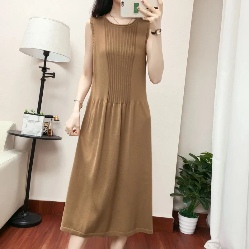 Ice Silk New Knitted Dress Women O-neck sleeveless Cool Loose Long Dresses Summer Women Clothes Female Solid basic dress Casual
Ice Silk New Knitted Dress Women O-neck sleeveless Cool Loose Long Dresses Summer Women Clothes Female Solid basic dress Casual