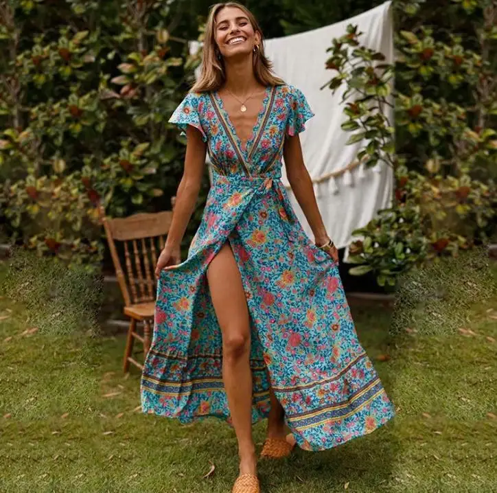 Spring Summer Autumn Women Dress Long Boho Beach Dress short sleeve Floral Print V-neck Vacation Long Dresses
Spring Summer Autumn Women Dress Long Boho Beach Dress short sleeve Floral Print V-neck Vacation Long Dresses