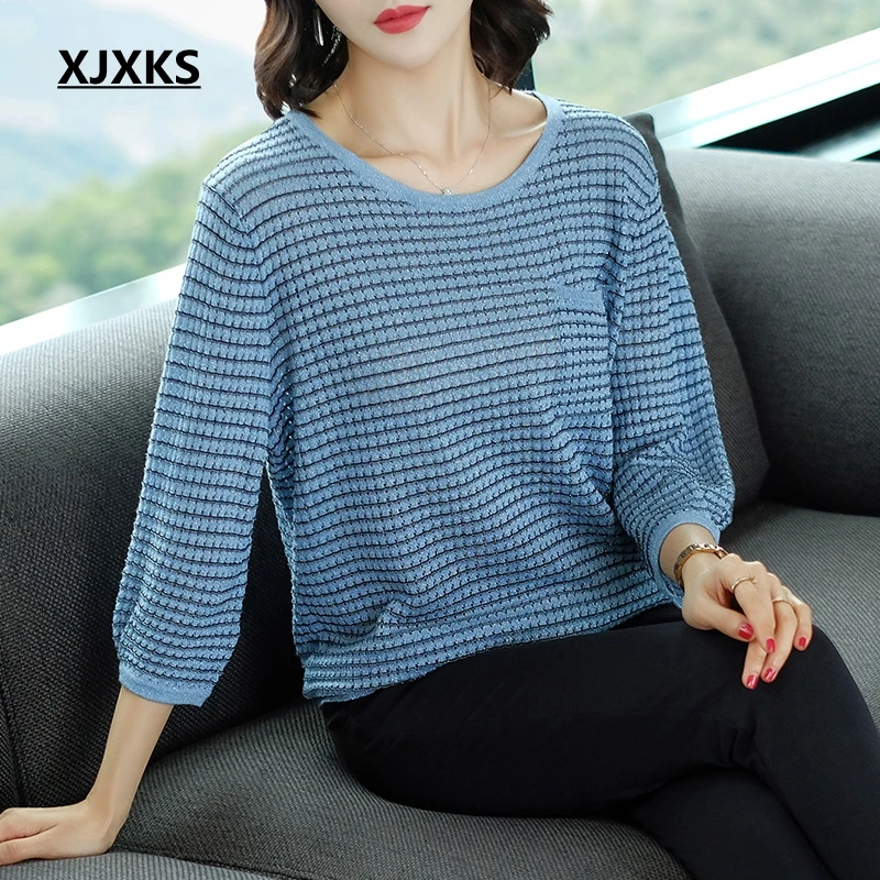XJXKS Vintage Summer Tops For Women 2019 Knitting Thin Tee Shirt Femme Elasticity Young Women Korean Style Modis Women T-shirts
XJXKS Vintage Summer Tops For Women 2019 Knitting Thin Tee Shirt Femme Elasticity Young Women Korean Style Modis Women T-shirts