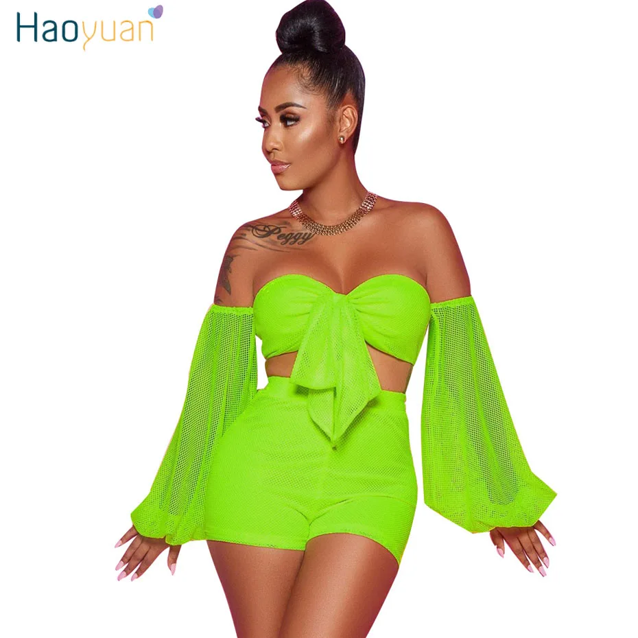 HAOYUAN Neon Two Piece Set Women Summer Clothes Fishnet Mesh Sheer Long Sleeve Crop Top+Biker Shorts 2 Piece Sexy Club Outfits
HAOYUAN Neon Two Piece Set Women Summer Clothes Fishnet Mesh Sheer Long Sleeve Crop Top+Biker Shorts 2 Piece Sexy Club Outfits