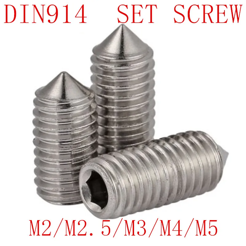 50Pcs DIN914 M2 M2.5 M3 M4 M5 304 Stainless Steel Grub Screws Cone Point Hexagon Hex Socket Set Screws
50Pcs DIN914 M2 M2.5 M3 M4 M5 304 Stainless Steel Grub Screws Cone Point Hexagon Hex Socket Set Screws