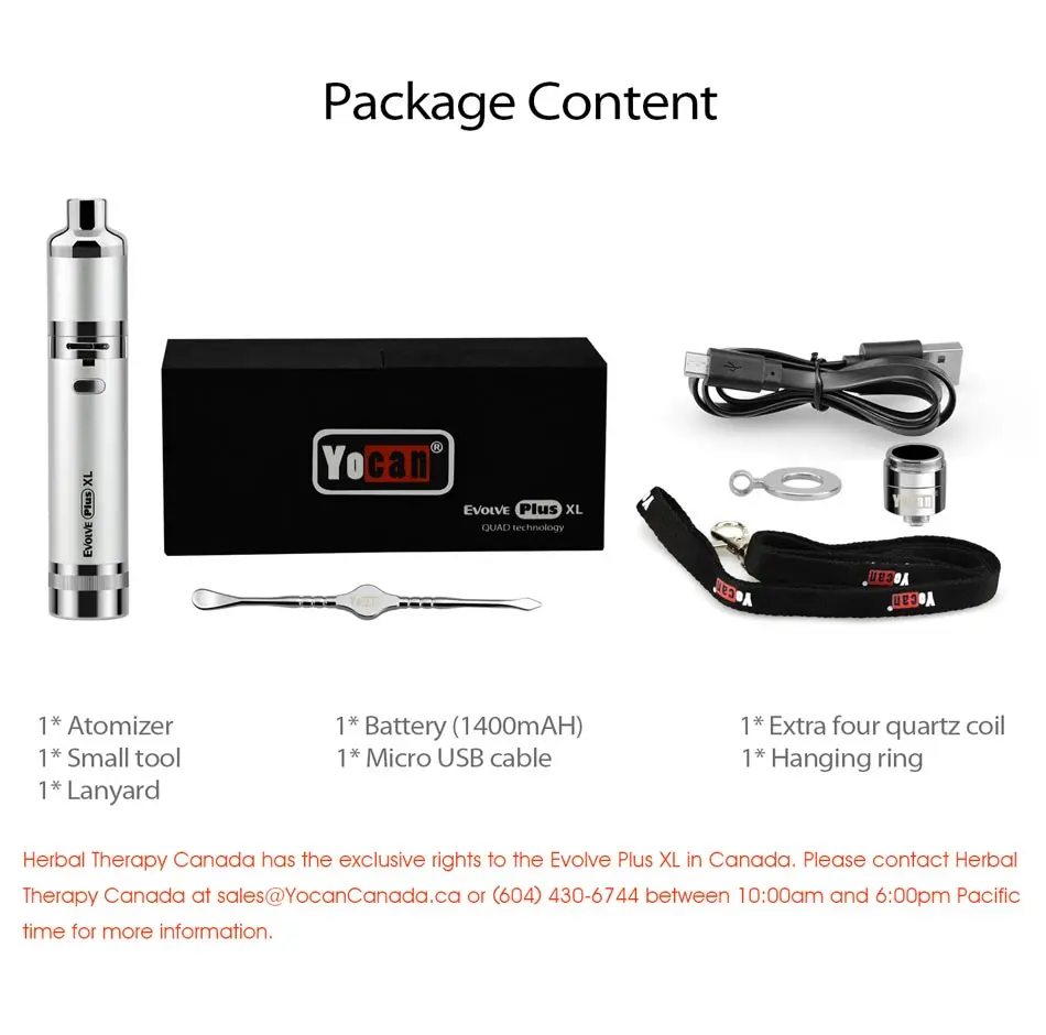 Original Yocan Evolve Plus XL Wax Kit built in 1400mAh with Unique QUAD Quartz Rod Coil & Bottom Adjustable Airflow Vape Pen Kit