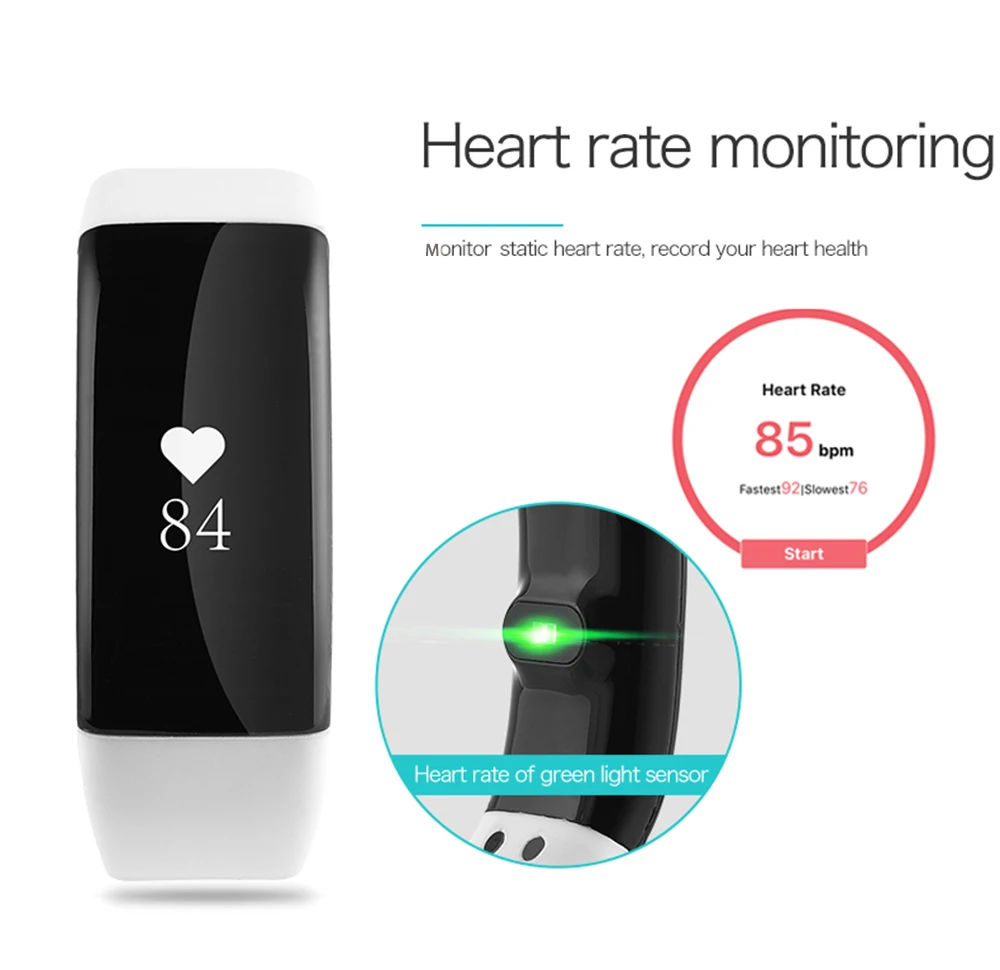 V66 Heart Rate Monitor Smart Wristband Anti-lost Sedentary Remind Bracelet