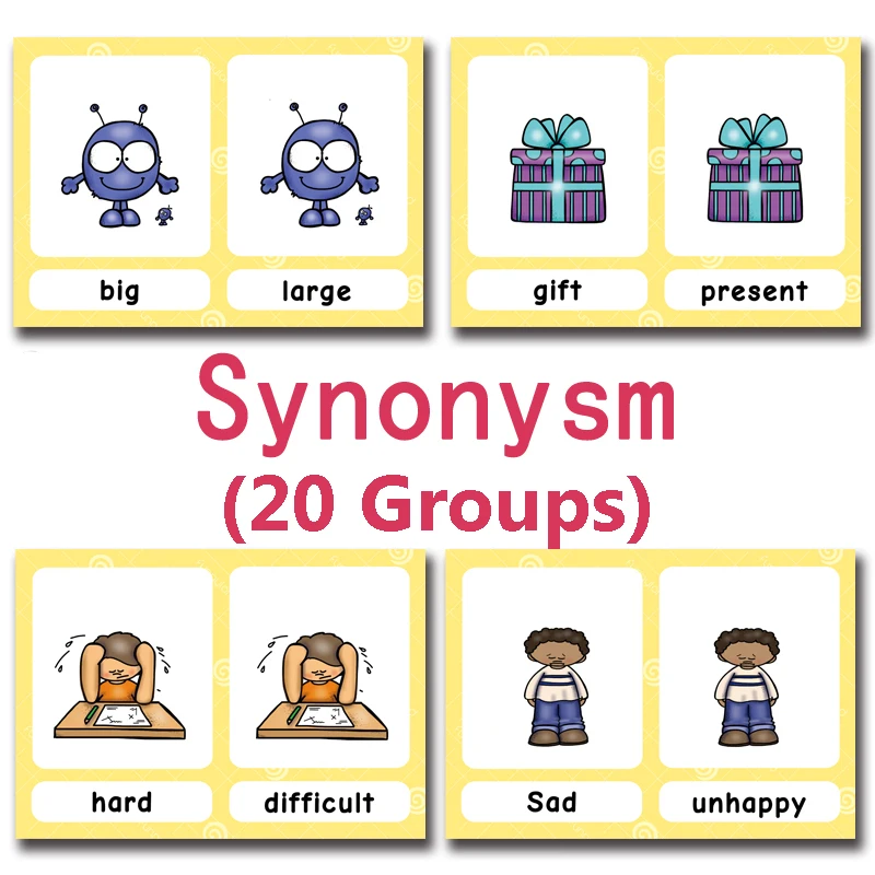 English Vocabulary Synonyms Flashcards 20 Groups Children Learning Toys Pre-School Enlightenment Kids Games Montessori Material
English Vocabulary Synonyms Flashcards 20 Groups Children Learning Toys Pre-School Enlightenment Kids Games Montessori Material