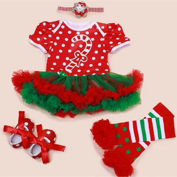 

4PCs per Set Baby Girls Christmas Outfit Umbrella Polka Dots Tutu Dress Headband Shoes Leggings for 0-12months Free Shipping