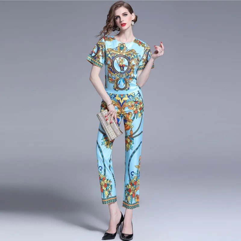 Two Piece Set Women Short Sleeve Blouse Pencil Pants Suits 2019 New Summer Fashion Elegant Runway Vintage print Pant Sets
Two Piece Set Women Short Sleeve Blouse Pencil Pants Suits 2019 New Summer Fashion Elegant Runway Vintage print Pant Sets