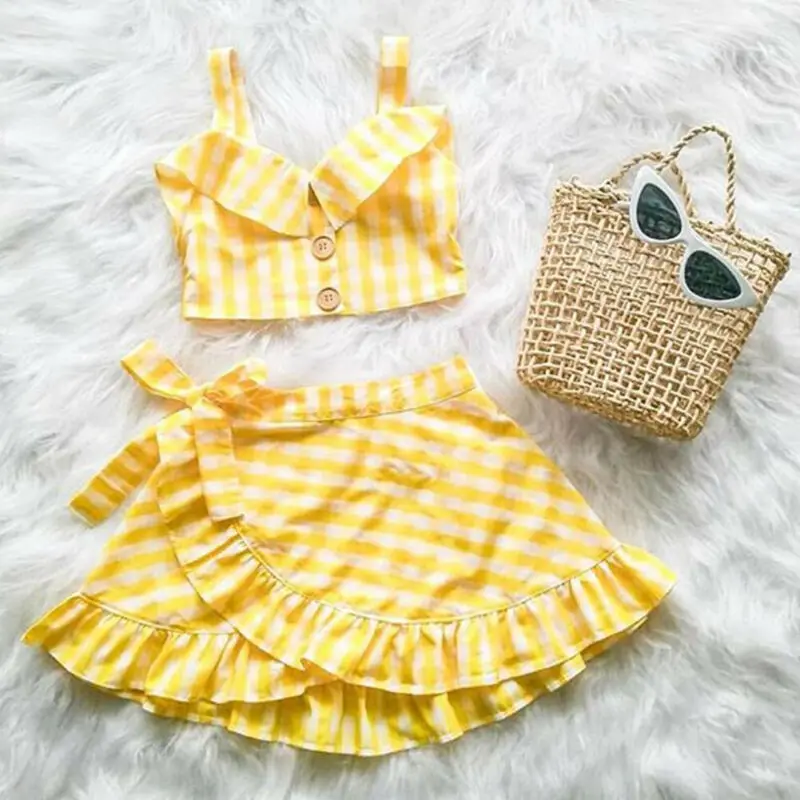 Toddler Baby Girls Summer Clothes Fashion Yellow Plaid Off Shoulder Spaghetti Strap Crop Top Ruffles Irregular Tutu Skirt Outfit
Toddler Baby Girls Summer Clothes Fashion Yellow Plaid Off Shoulder Spaghetti Strap Crop Top Ruffles Irregular Tutu Skirt Outfit