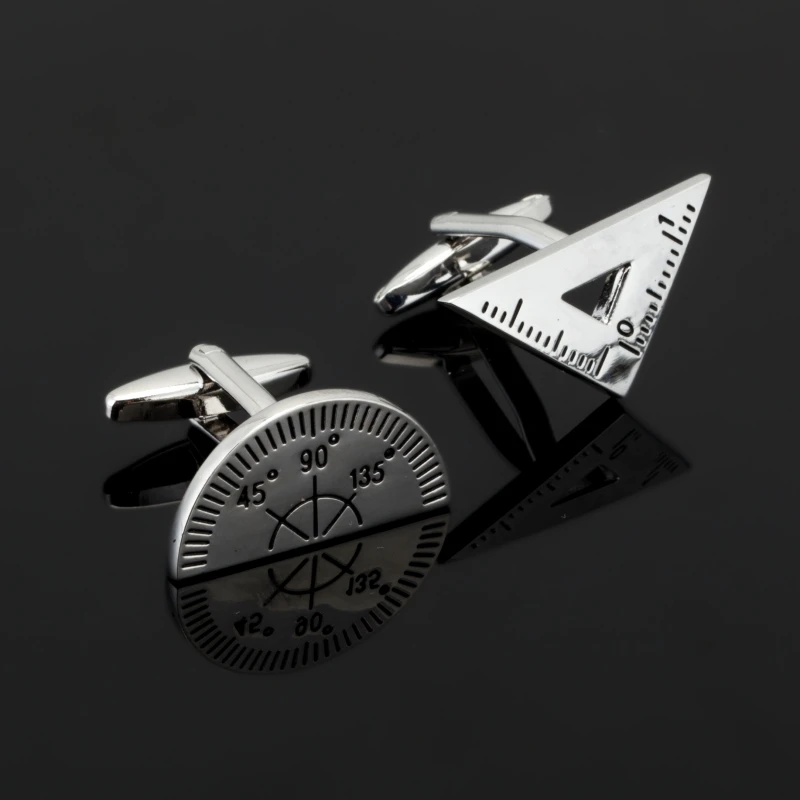 

High Quality Silvery Protractor&Triangle Rule Mix Cufflinks for mens brand cuff links luxury Gemelos cufflinks Suits Men Jewelry
