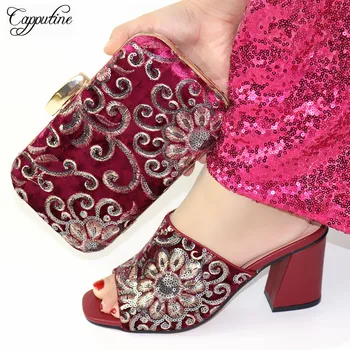 Hot sale wine with sequins wedding/party high heel shoes matching with handbag set T8108, heel height 8cm
Hot sale wine with sequins wedding/party high heel shoes matching with handbag set T8108, heel height 8cm