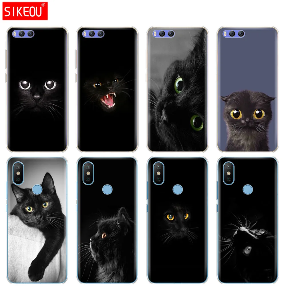 

Silicone Cover Case For Xiaomi Mi 8 8SE A1 A2 lite 5 5S 5X 6 Mi5 MI6 NOTE 3 MAX Mix 2 2S Black Cat Staring Eye On