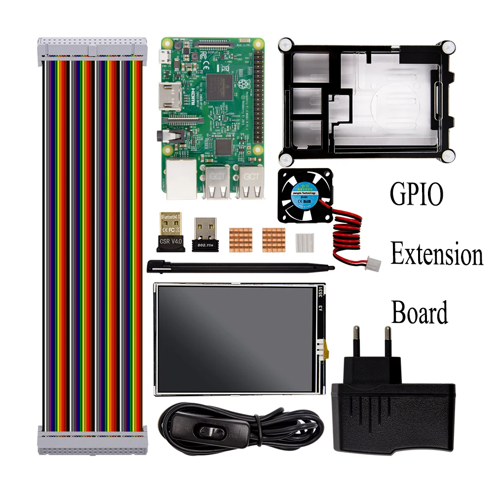 Raspberry Pi 3 Model B Starter Kit +1 Acrylic Case +2.5A Power Supply + USB Cable + Fan + GPIO Adapte
Raspberry Pi 3 Model B Starter Kit +1 Acrylic Case +2.5A Power Supply + USB Cable + Fan + GPIO Adapte