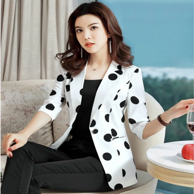Blazer feminino small suit 2019 spring new OL professional white print women's jacket temperament casual suit
Blazer feminino small suit 2019 spring new OL professional white print women's jacket temperament casual suit