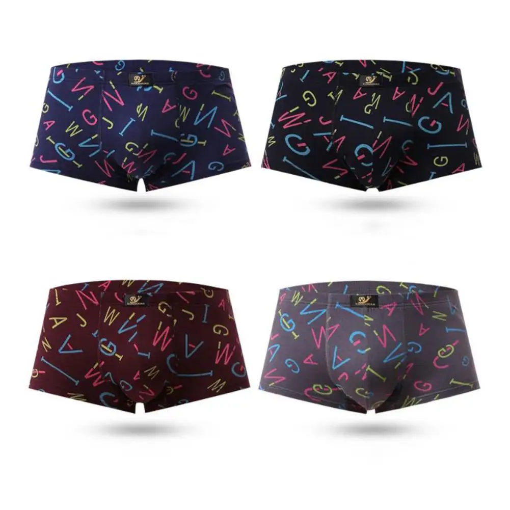 Фото Fashion Men Underwear Colorful Letter Low Rise Boxers Briefs Cotton Underpants |