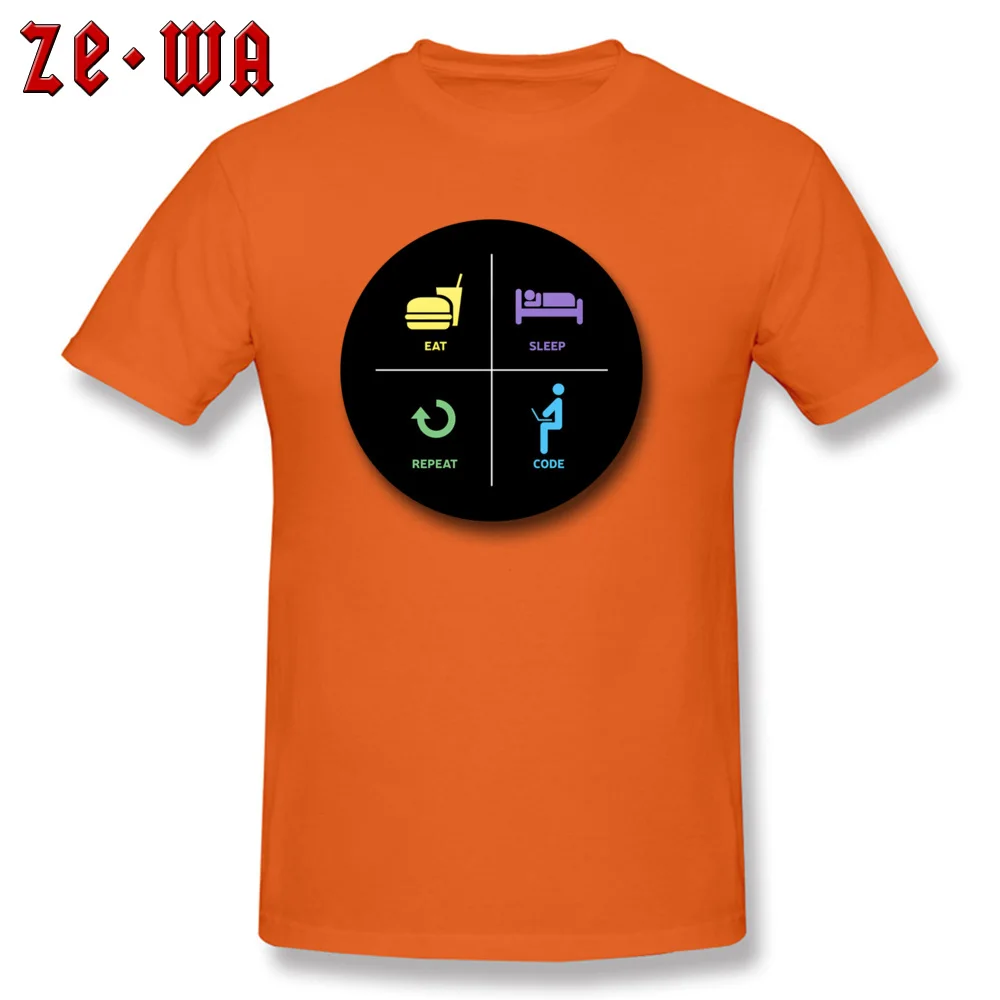 New Design eat sleep code repeat Custom T-Shirt O-Neck Pure Cotton Youth T Shirt Short Sleeve ostern Day Custom Tee Shirts eat sleep code repeat orange