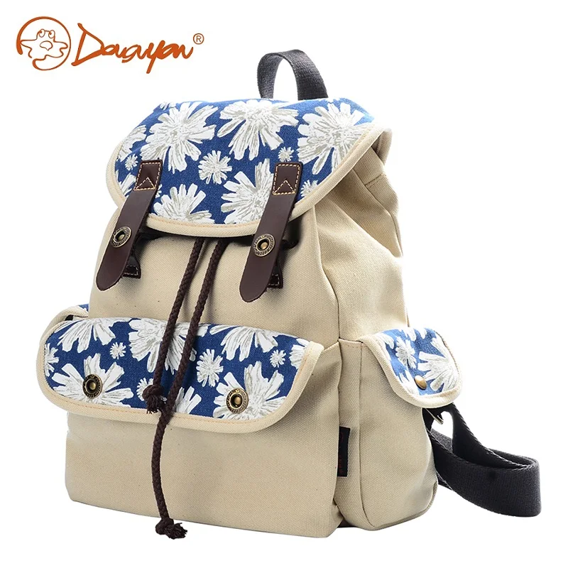 

Douguyan Designed Brand Cute Canvas School Bag Travel Backpack Flowers Girls Woman Bags G00116A