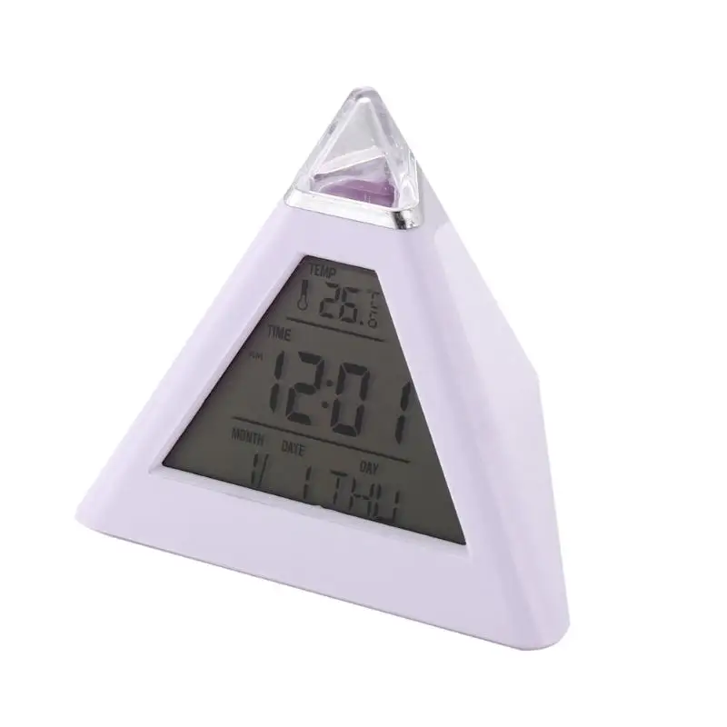 Digital LCD Alarm Clock Thermometer New Multi-function 7 LED Color Pyramid Pyramid Shaped Snooze Despertador Desktop Clocks
Digital LCD Alarm Clock Thermometer New Multi-function 7 LED Color Pyramid Pyramid Shaped Snooze Despertador Desktop Clocks