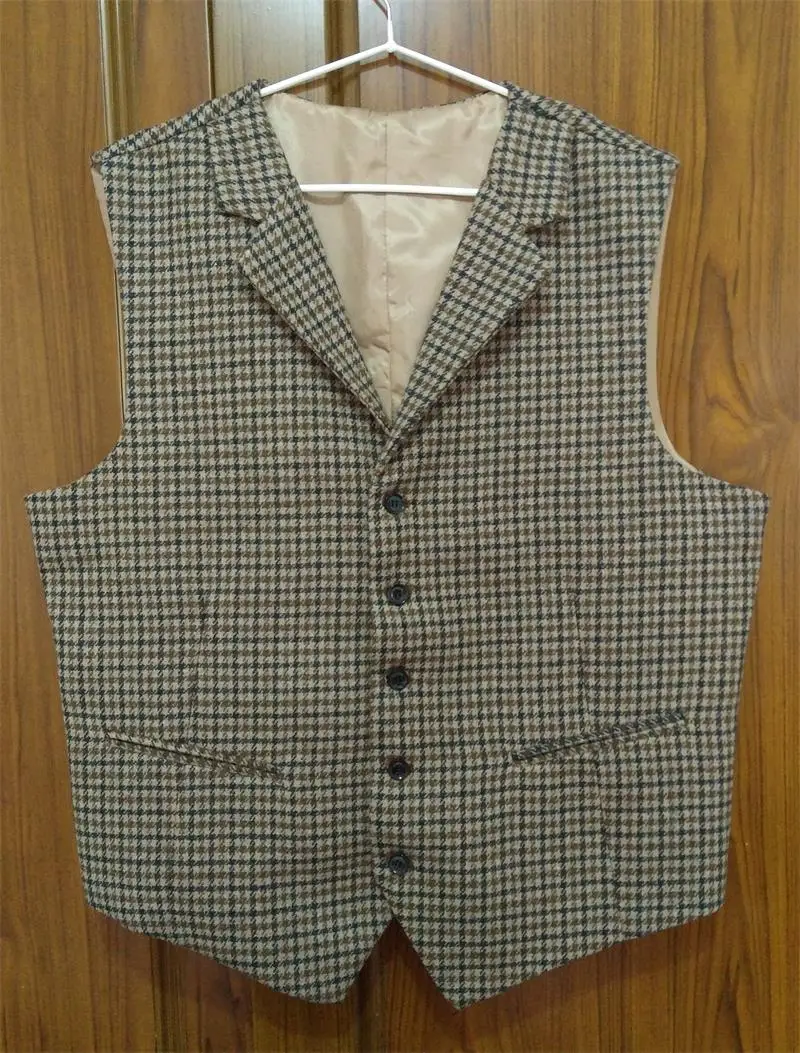 Image Houndstooth Tuxedo Vest British Groom Vests Vintage Mens Suit Vest Prom Groomsmen Wedding Vest Design Custom Made Waistcoat Men