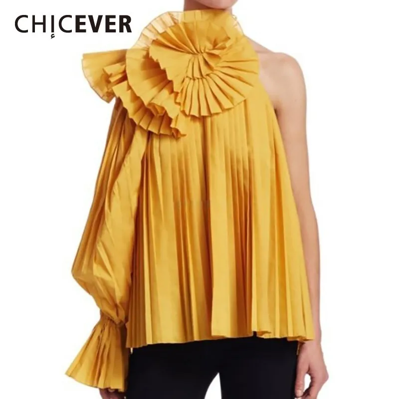 CHICEVER Solid Patchwork Floral Blouse Women Halter One Shoulder Flare Sleeve Backless Pleated Shirt Female Fashion 2019 Summer
CHICEVER Solid Patchwork Floral Blouse Women Halter One Shoulder Flare Sleeve Backless Pleated Shirt Female Fashion 2019 Summer