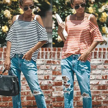 Women Casual Striped Blouse 2018 New Fashion Summer Cold Shoulder Short Sleeve Shirt Top Loose Blouse S-XL
Women Casual Striped Blouse 2018 New Fashion Summer Cold Shoulder Short Sleeve Shirt Top Loose Blouse S-XL