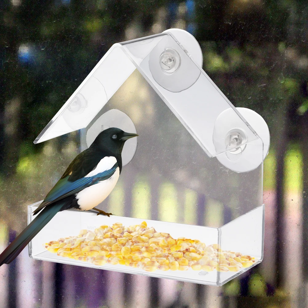 New Acrylic Bird Nest Transparent House Shaped Feeder Suction Cap for Windows 
