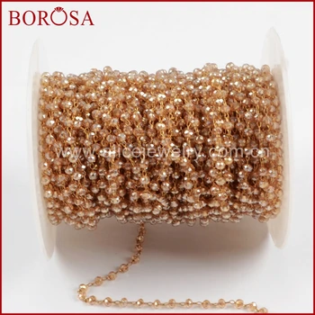 

BOROSA Gold Color Or Silver Color 3mm Champagne Glass Beads Chains Beaded Chain for Fashion Necklace Jewelry Making JT172