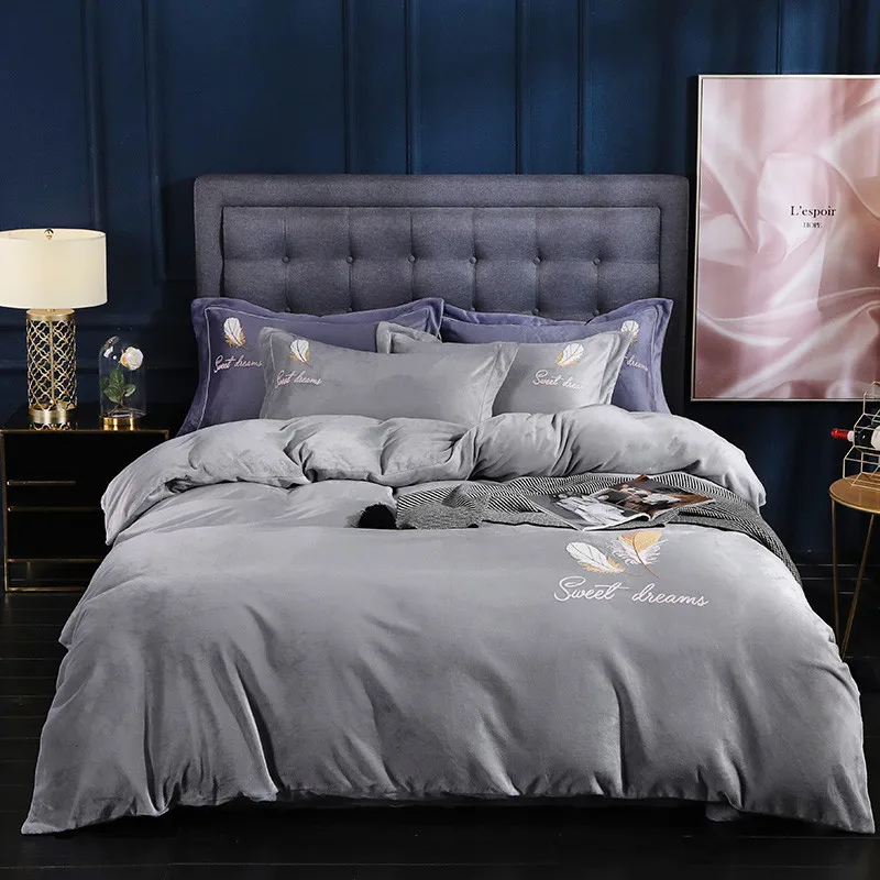 Milk Velvet Embroidery Bed Set 4pcs Duvet Cover Pillowcase Bed Sheet Brown Red Grey Purple Blue Ruby Solid Queen King
Milk Velvet Embroidery Bed Set 4pcs Duvet Cover Pillowcase Bed Sheet Brown Red Grey Purple Blue Ruby Solid Queen King