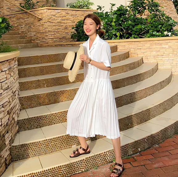 Women casual dress 2018 new arrival half sleeve white summer dress offical lady Women loose pleated dress
Women casual dress 2018 new arrival half sleeve white summer dress offical lady Women loose pleated dress