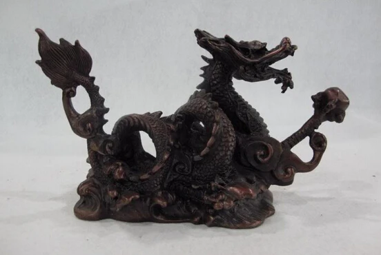 song voge gem S0093 Chinese Home Feng Shui Folk Bronze Copper Running Fly Dragon Statue