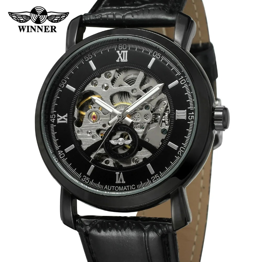 

T-WINNER Men's New Design Automatic Self-winding Skeleton Leather Strap Trendy Mechanical Antique Analog Wrist Watch WRG8124M3