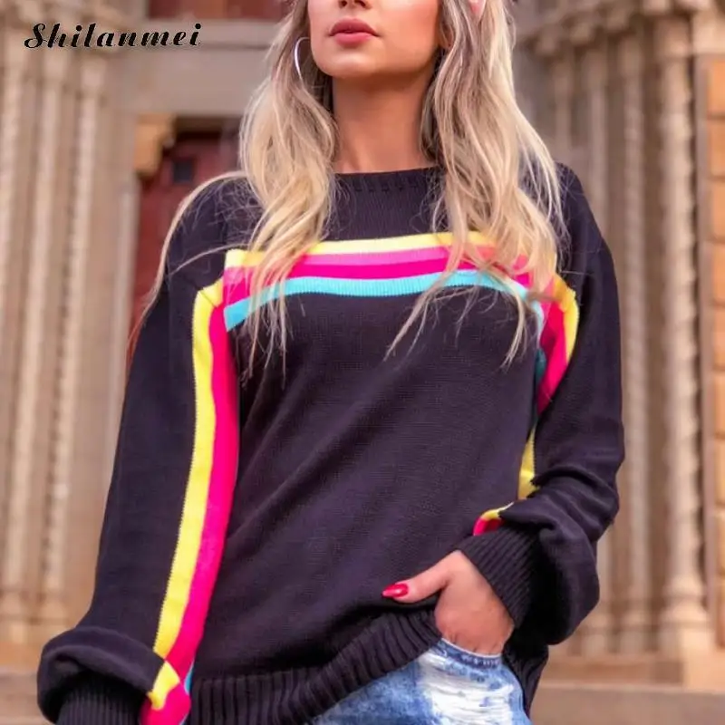 Women Striped Sweater 2019 New Fashion Rainbow Pattern Knitwear Outwear Warm Sweaters Autumn Casual Loose Knitted Pullovers
Women Striped Sweater 2019 New Fashion Rainbow Pattern Knitwear Outwear Warm Sweaters Autumn Casual Loose Knitted Pullovers