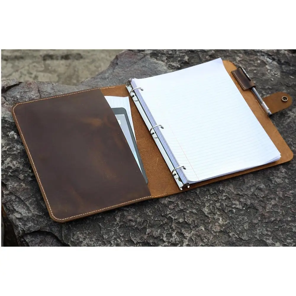 Leather business portfolio 3 ring binder for letter size 3 hole refill paper / leather folder for 8.5 x 11 refillable paper
Leather business portfolio 3 ring binder for letter size 3 hole refill paper / leather folder for 8.5 x 11 refillable paper