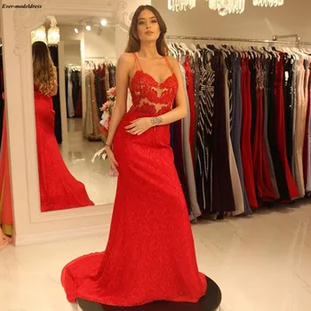 Hot Red Lace Mermaid Evening Dresses Deep V-Neck Illusion Backless Sleeveless Beaded Arabic Celebrity Dresses robe de soiree
Hot Red Lace Mermaid Evening Dresses Deep V-Neck Illusion Backless Sleeveless Beaded Arabic Celebrity Dresses robe de soiree