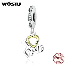 Real 925 Plata Pura I LOVE DAD Dangle Charm Beads Fit Original WST pulsera auténtica joyería padre papá regalo(China)