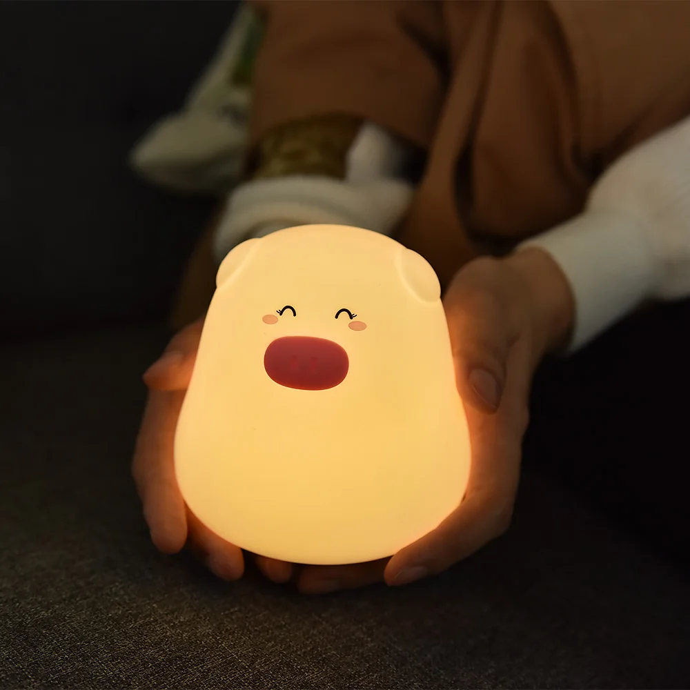 SuperNight Mini Cartoon Pig LED Night Light Touch Sensor Colorful Silicone Table Lamp Bedside Lamp for Children Kids Baby Sleep (36)