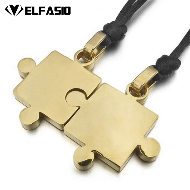 His and Hers Stainless Steel Matching Love Puzzle Couple Pendant Necklaces