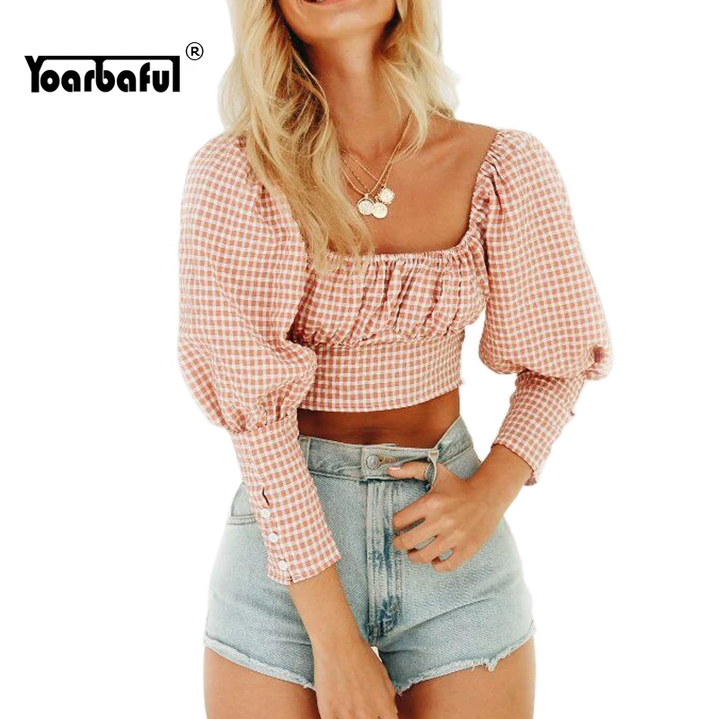 2019 Sexy Back Zipper Vacation Tops Summer Lantern Sleeve Cropped Square Collar Pink Plaid Cute T-Shirts Chemisier Femme Top
2019 Sexy Back Zipper Vacation Tops Summer Lantern Sleeve Cropped Square Collar Pink Plaid Cute T-Shirts Chemisier Femme Top