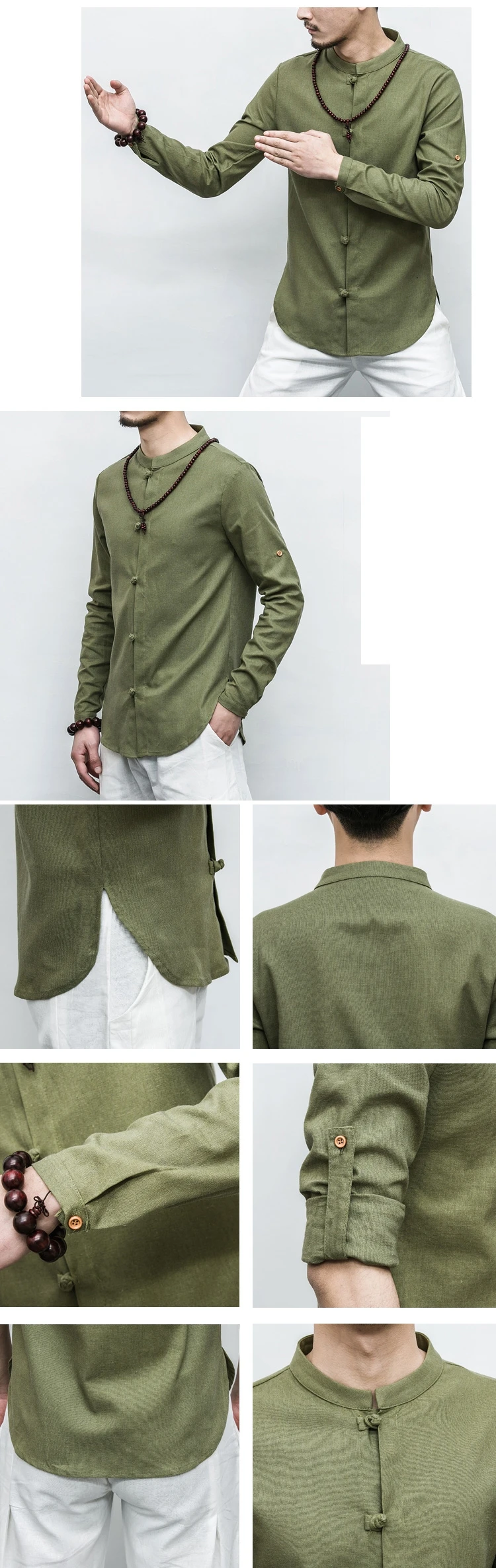 Chinese Frog Buons Linen Coon Vintage Long Sleeve Shirts