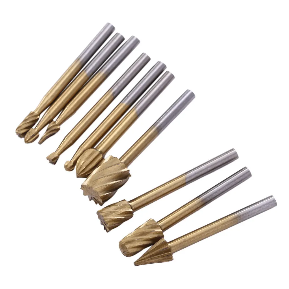 10pcs/Set Wood Milling Cutter 3mm shank HSS Titanium Routing Milling Rotary File Cutter Woodworking Engraving Carving Tool
10pcs/Set Wood Milling Cutter 3mm shank HSS Titanium Routing Milling Rotary File Cutter Woodworking Engraving Carving Tool