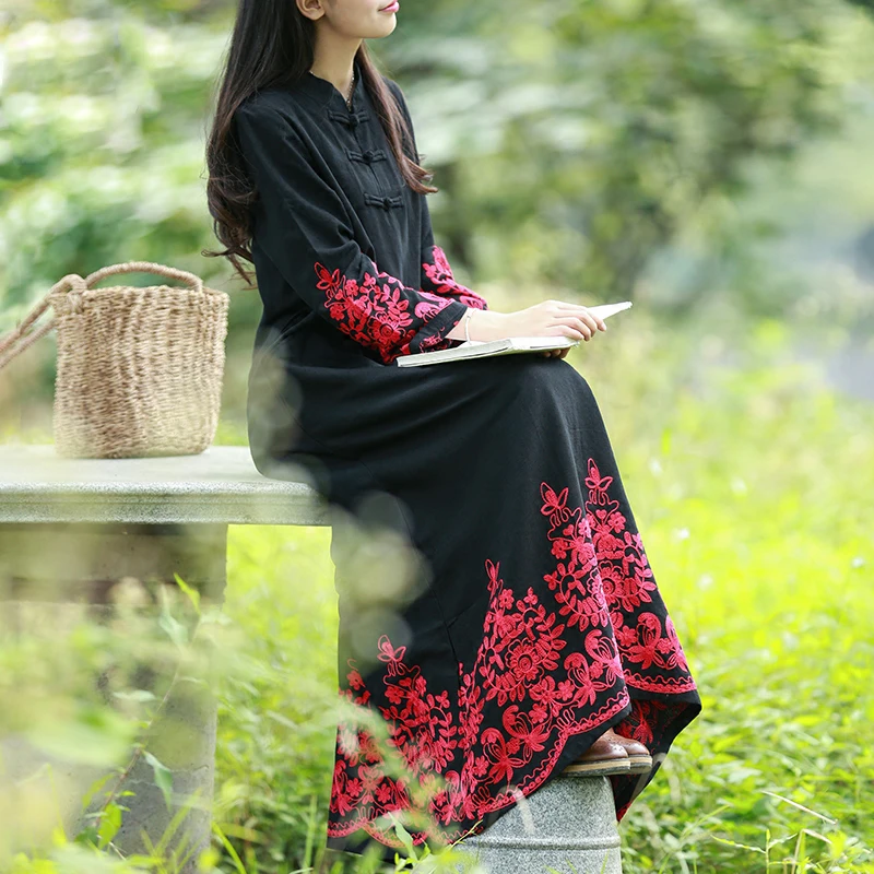 LZJN Cotton Robe Chic 2019 Spring Summer Maxi Dress Elegant Floral Embroidery Chinese Style Long Sleeve Long Dress
LZJN Cotton Robe Chic 2019 Spring Summer Maxi Dress Elegant Floral Embroidery Chinese Style Long Sleeve Long Dress