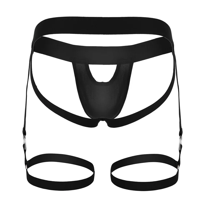 ACSUSS Mens Sissy Low Rise Stretchy Jockstrap G-String Lingerie Underwear with Leg Garters Band