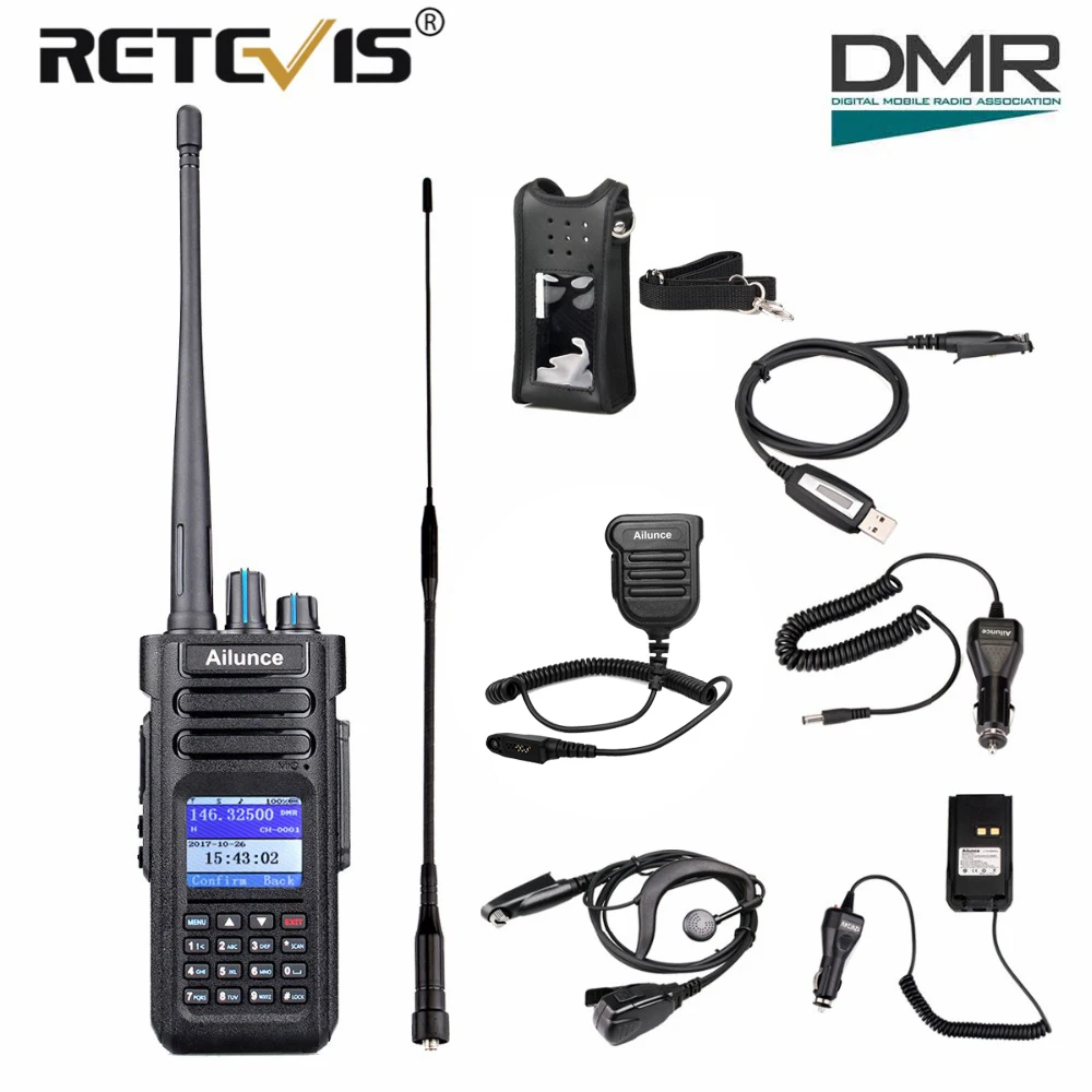 Retevis Ailunce HD1 DMR Digital Walkie Talkie 10W IP67 Waterproof Dual Band VHF UHF DMR Ham Amateur Radio Station+Accessories
Retevis Ailunce HD1 DMR Digital Walkie Talkie 10W IP67 Waterproof Dual Band VHF UHF DMR Ham Amateur Radio Station+Accessories