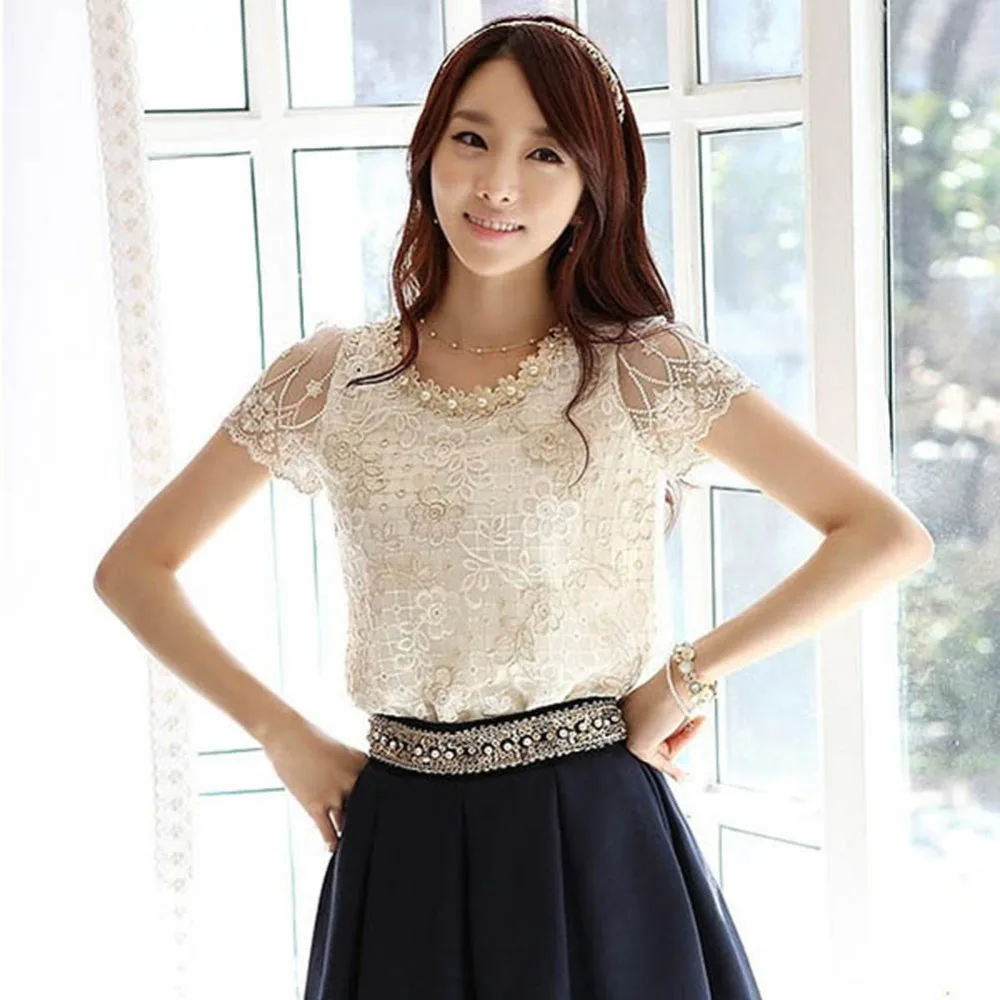 Summer Women's Shirt Blouses Summer Lace Chiffon Blouse Short Sleeve O Neck Tops Feminina Flower Transparent Shirt 2019 White
Summer Women's Shirt Blouses Summer Lace Chiffon Blouse Short Sleeve O Neck Tops Feminina Flower Transparent Shirt 2019 White